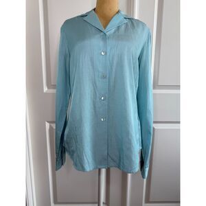 Liz Claiborne Collection Women Blouse Size 4 Blue Silk Cotton Corpgore Office